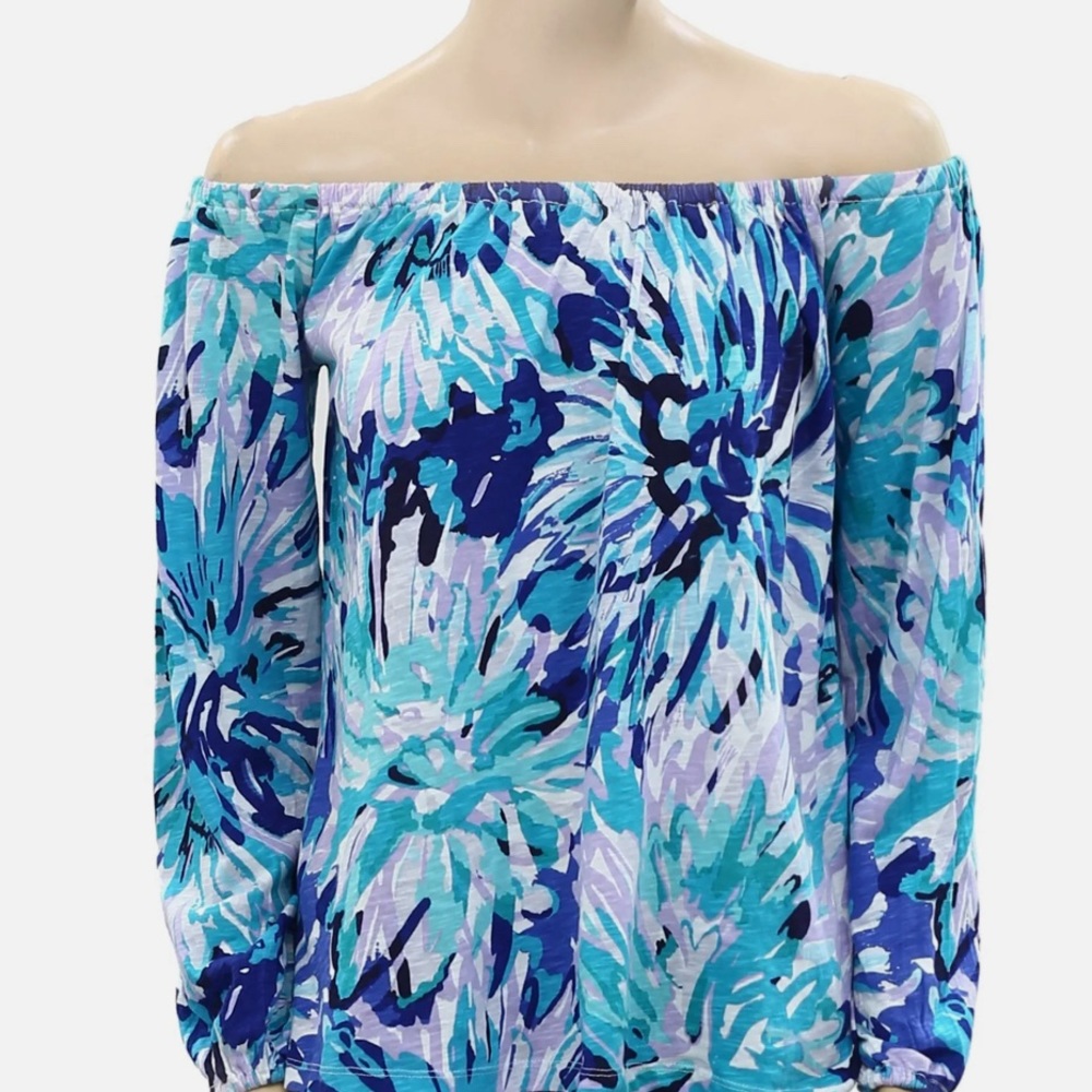 Lilly Pulitzer Enna Knit Blouse Top Off The Shoulder Cotton Resort